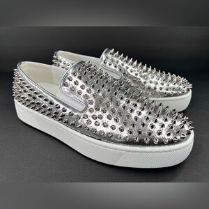 Christian Louboutin Spikeboat Metallic Leather Spikes Men Sneakers EU 43 - US 10